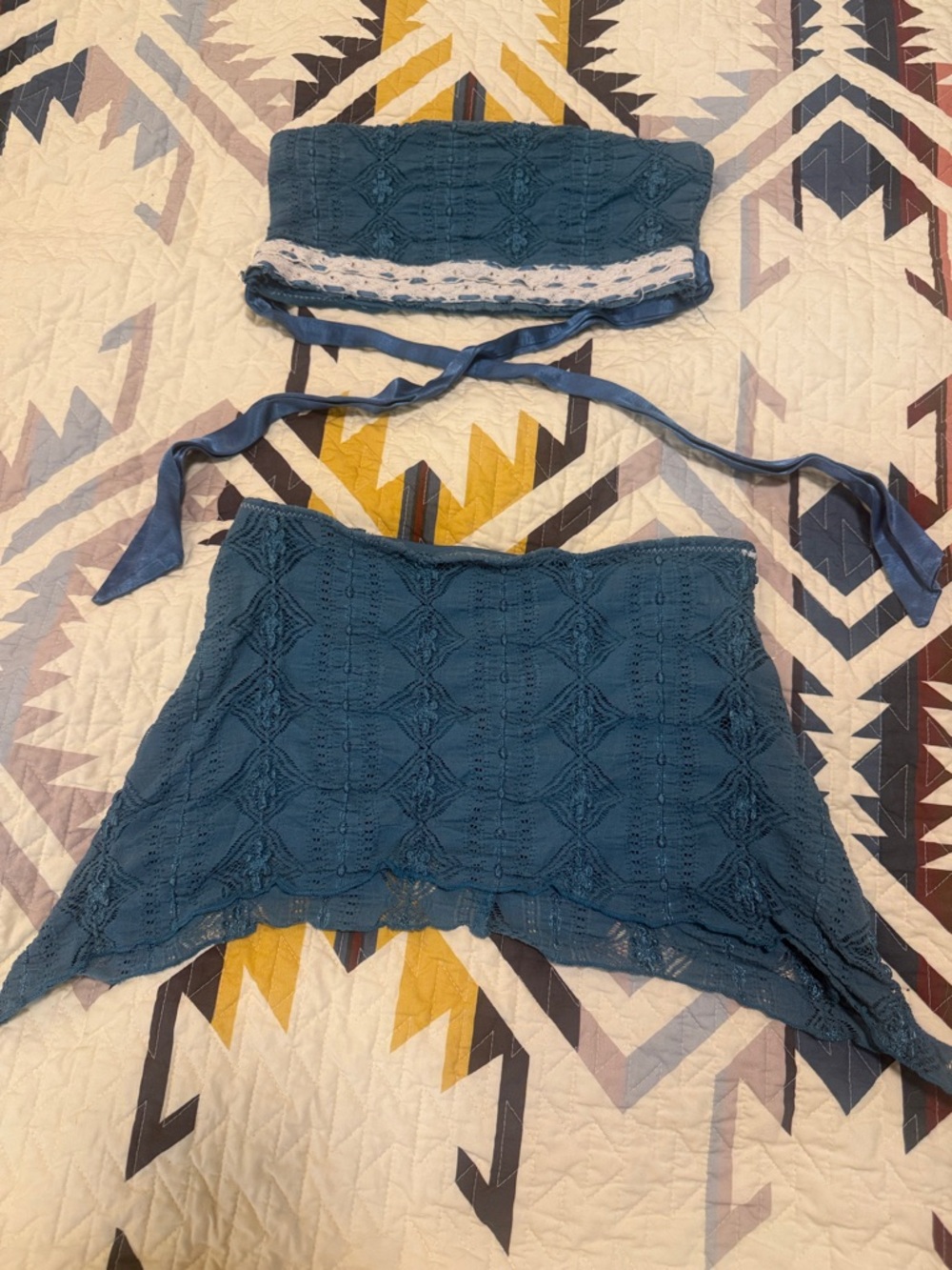 Charlotte Russe Teal Lace Mini Skirt and Crop Top Set